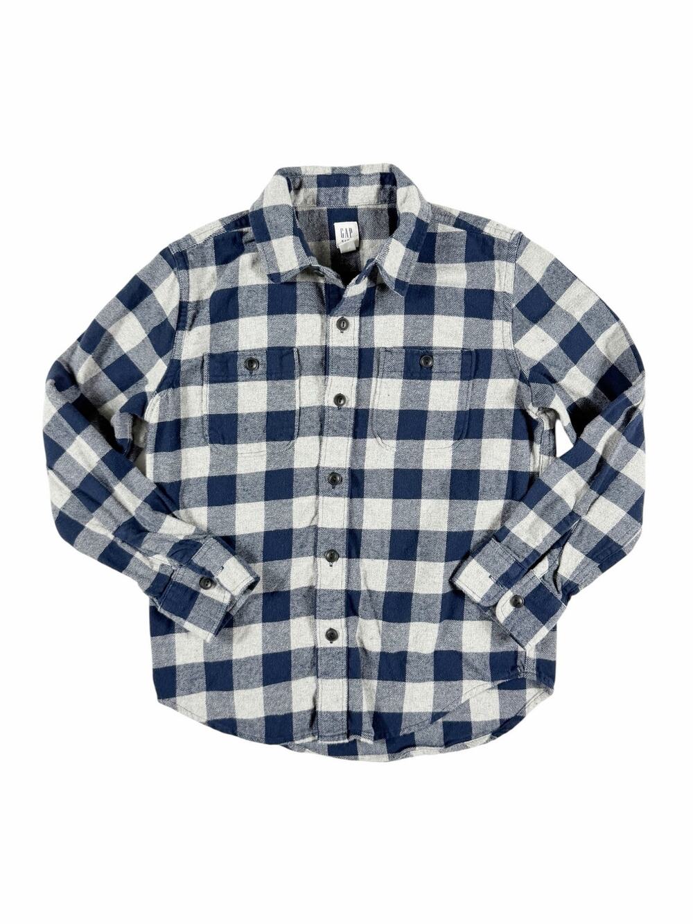 Gap Kids Buffalo Plaid Flannel Shirt Blue Gray Size 8-9